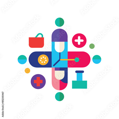 Colorful Medical Cross Science Vector Icon