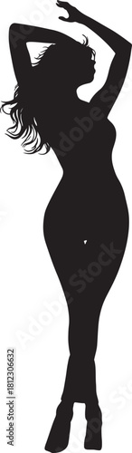 Silhouette of a slender woman posing isolated on