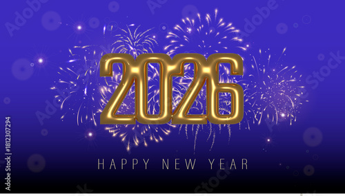 Happy New Year 2026 with fireworks 