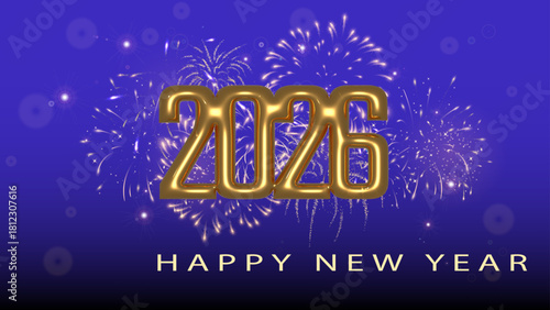 2026 Happy New Year Violet Background with Fireworks