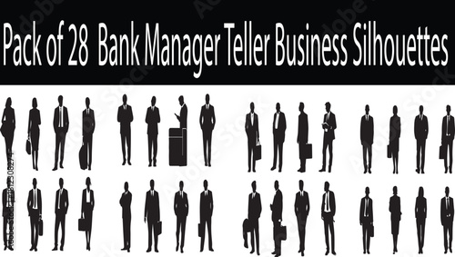 Business Professional Silhouettes Pack – 28 Bank Manager and Teller Poses