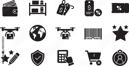 Ecommerce icons representing online shopping and delivery