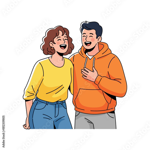 Happy couple laughing together sharing a joyful moment.