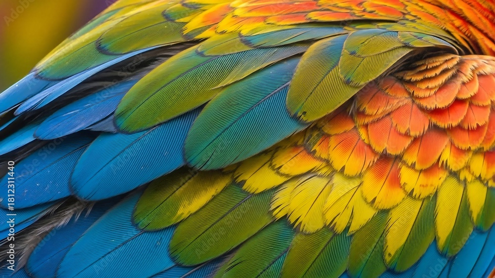 Fototapeta premium Vibrant plumage of a macaw parrot showcasing natures artistry.
