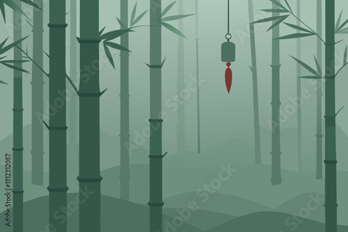Misty Bamboo Grove with Gentle Wind Chimes