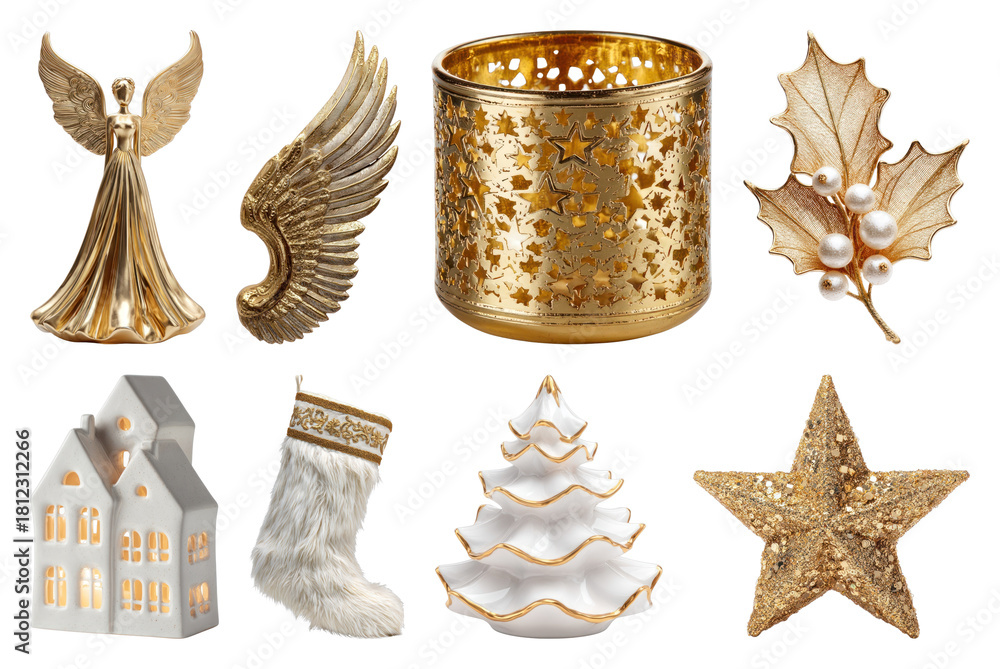 Fototapeta premium PNG Elegant festive holiday decoration collection, element set on transparent background