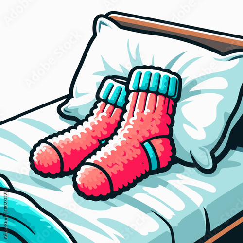 Fluffy socks on bed