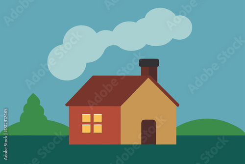 Cozy Countryside Cottage With Smoke From Chimney