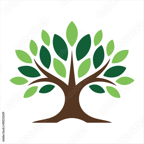 Stylized tree illustration with green leaves and brown trunk on white background