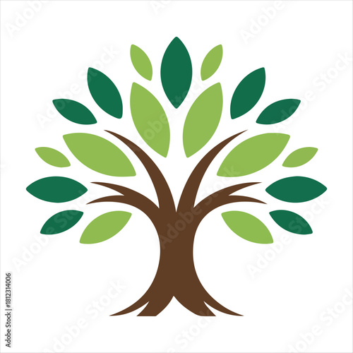 Stylized tree with green leaves nature growth and environmental concept
