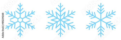 Blue snowflake icon set isolated vector illustration. with blue snowflakes on a white background. Craft sparkle and crystal sketch elements for Christmas, New Year party, winter holiday decoration.