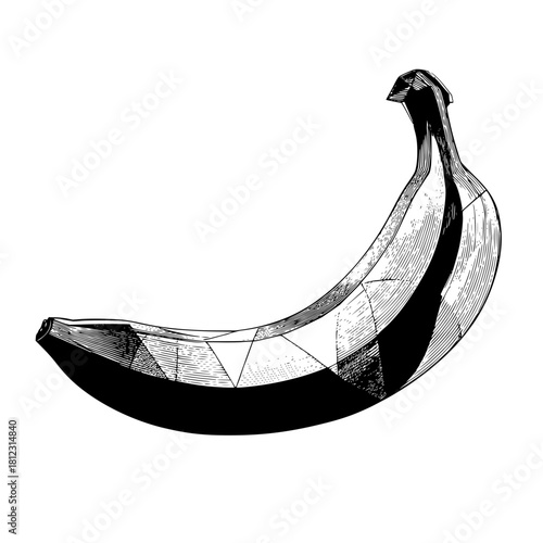 Hand drawn banana with geometric pattern isolated on