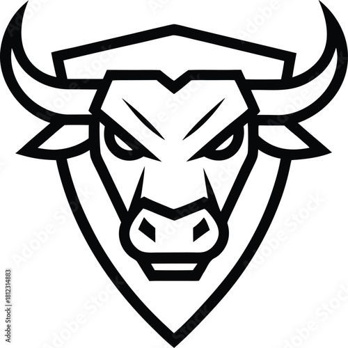 Angry bull head logo in bold gaming identity style for strong branding Line Art Vector illustration