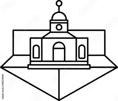 Augmented reality historical tour overlay concept shown in clean vector style Line Art Vector illustration