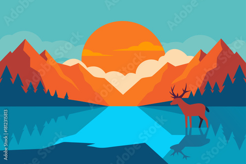 Sunrise Reflecting On Glacier Fed Lake Landscape