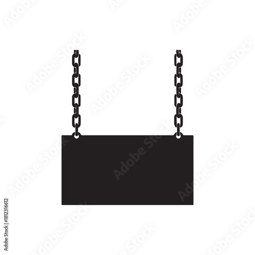Wooden hanging signboard with chains and blank vintage frame vector silhouette