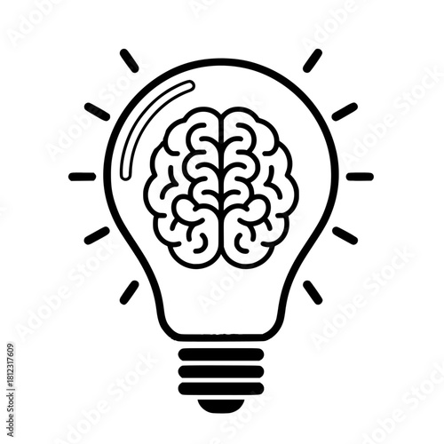 Illumination of Thought: A graphic representation of a light bulb, inside which a detailed brain icon sits, symbolizes the essence of ideas and knowledge