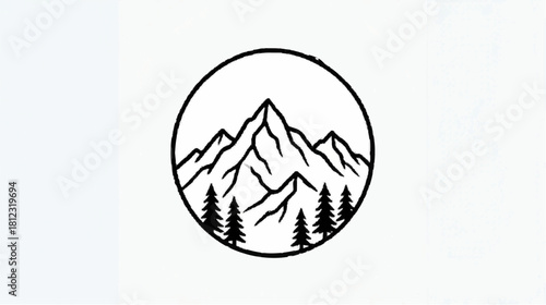 Monochrome logo depicting a mountain with trees, emphasizing a natural theme
