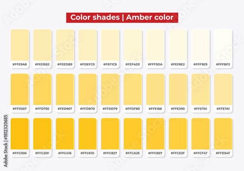 Color shades chart displaying various tones and tints of the amber color