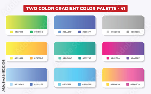 Collection of nine two color gradient color palette swatches for design