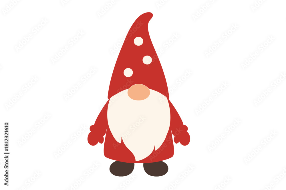 Naklejka premium Cute Christmas gnome wearing a red pointed hat and long white beard standing pose