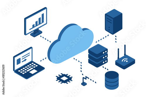 Isometric cloud computing network structure with data transfer between devices and servers