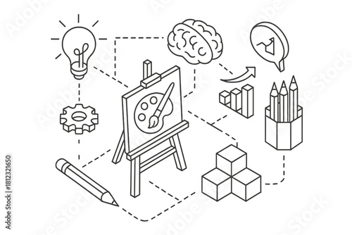 Conceptual diagram showing the connection between artistic creation, idea generation, and business strategy