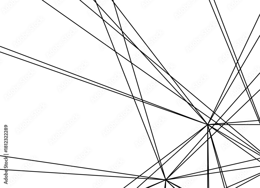 Obraz premium Vector pattern of thin black broken lines on a white background. Design element for covers, advertising, packaging. Striped vector background. Intertwined threads, rays, cobwebs. Abstract network