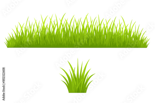 Seamless bright green lawn grass border and isolated clump on white