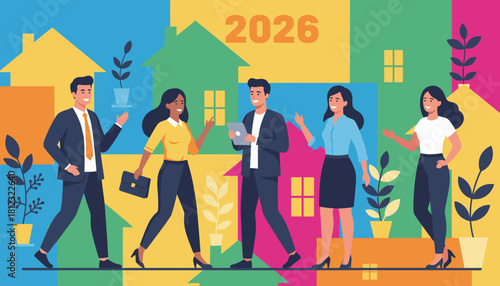 Diverse team in a vibrant community setting symbolizing real estate growth and the future in 2026