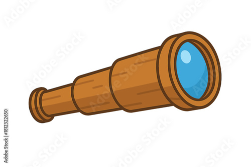 Vintage wooden spyglass with blue lens isolated on a white background