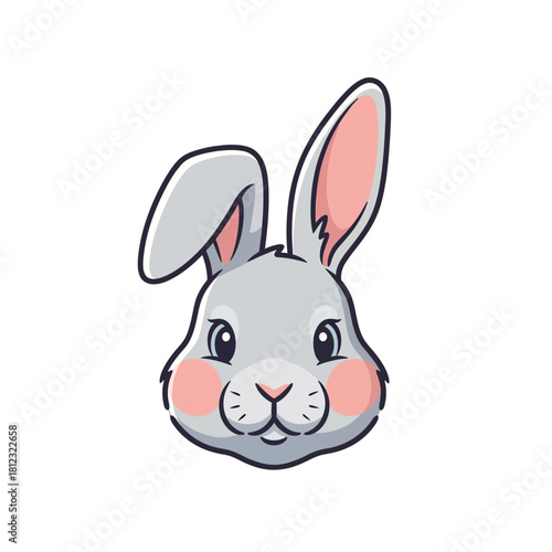Cartoon illustration of a cute gray rabbit head with pink cheeks and ears.