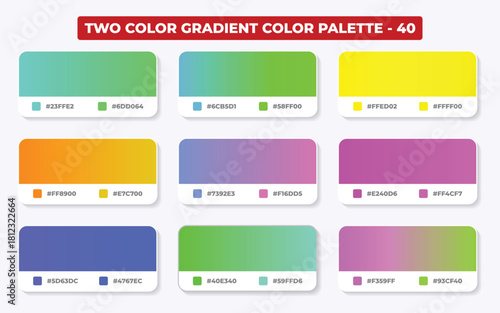 Collection of nine two color gradient color palette swatches for design
