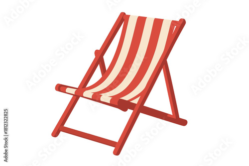 Classic folding deck chair with red and white striped fabric for summer relaxation