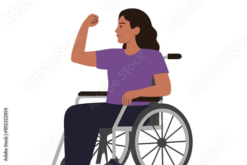 Confident disabled woman in a wheelchair flexing her bicep showing power and determination