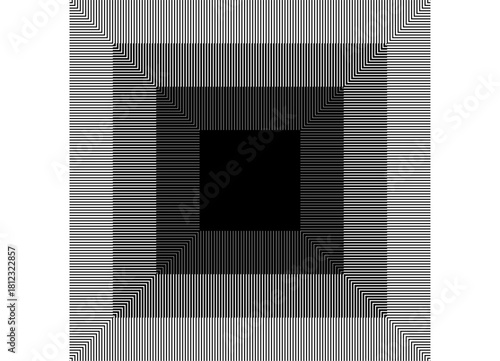 Square striped pattern of thin black lines on a white background. Vector background for covers, advertising, posters, packaging. Design element. Frame, place for text. Base for label. Halftone
