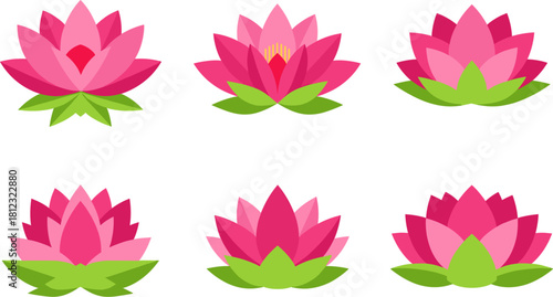A vibrant collection of lotus flowers isolated on, showcasing the beauty and serenity of nature with their pink petals and green leaves