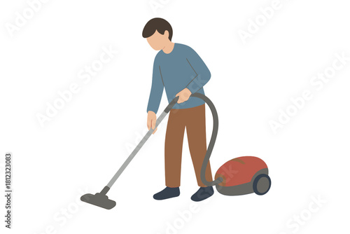 Person cleaning the floor using a vacuum cleaner during routine household chores and maintenance