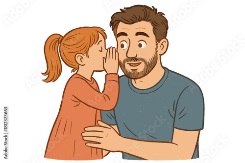 Loving father listening intently as his young daughter shares a confidential private secret whispered into his ear