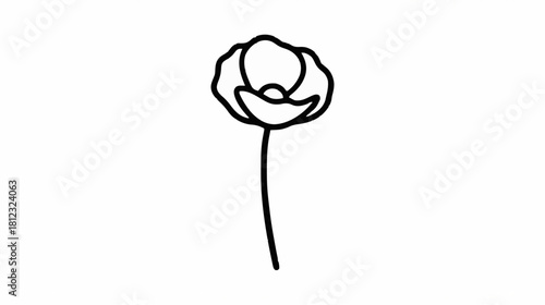 Black and white drawing of a flower with detailed petals and leaves, showcasing intricate line work and shading