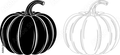 A classic pumpkin silhouette, perfect for autumn and halloween designs, capturing the essence of the season with its simple yet iconic form, isolated on