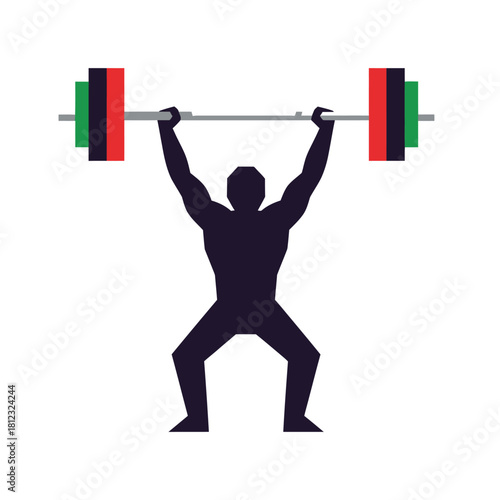 Silhouette of weightlifter performing a clean and jerk.