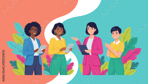 Diverse business team collaborating and celebrating success using technology