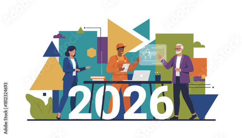 Business planning for 2026 Diverse team working on strategy and global future goals