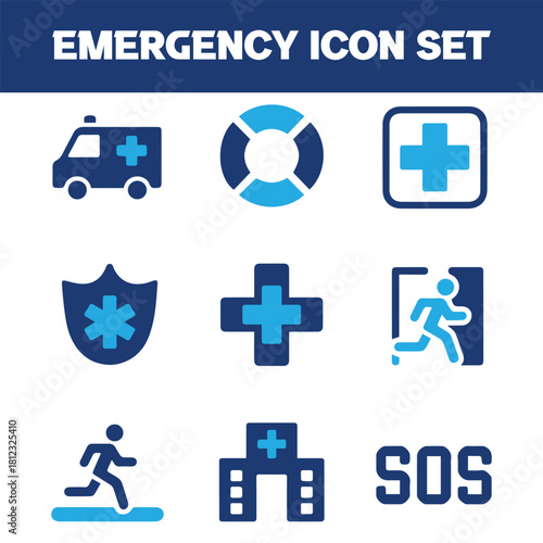 Clean Flat Icons for Health, Public Safety, and Essential Emergency Services