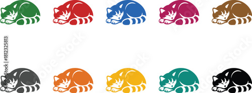 Red panda icons in multiple colors sleeping design, Multicolor red panda animal symbol set