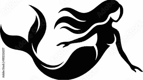 Black art silhouette vector illustration of a mermaid
