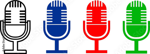 A collection of microphone icons in varying styles, showcasing different designs for audio recording and broadcasting, isolated on, representing communication and voice