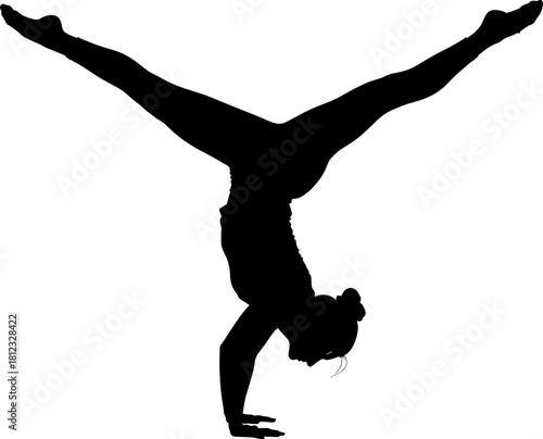 Silhouette of a gymnast performing a handstand isolated on, showcasing strength, balance, and flexibility in athletic movement