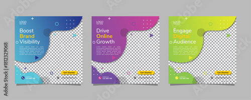 Modern Digital Marketing Social Media Post Template Set, Editable AI file
